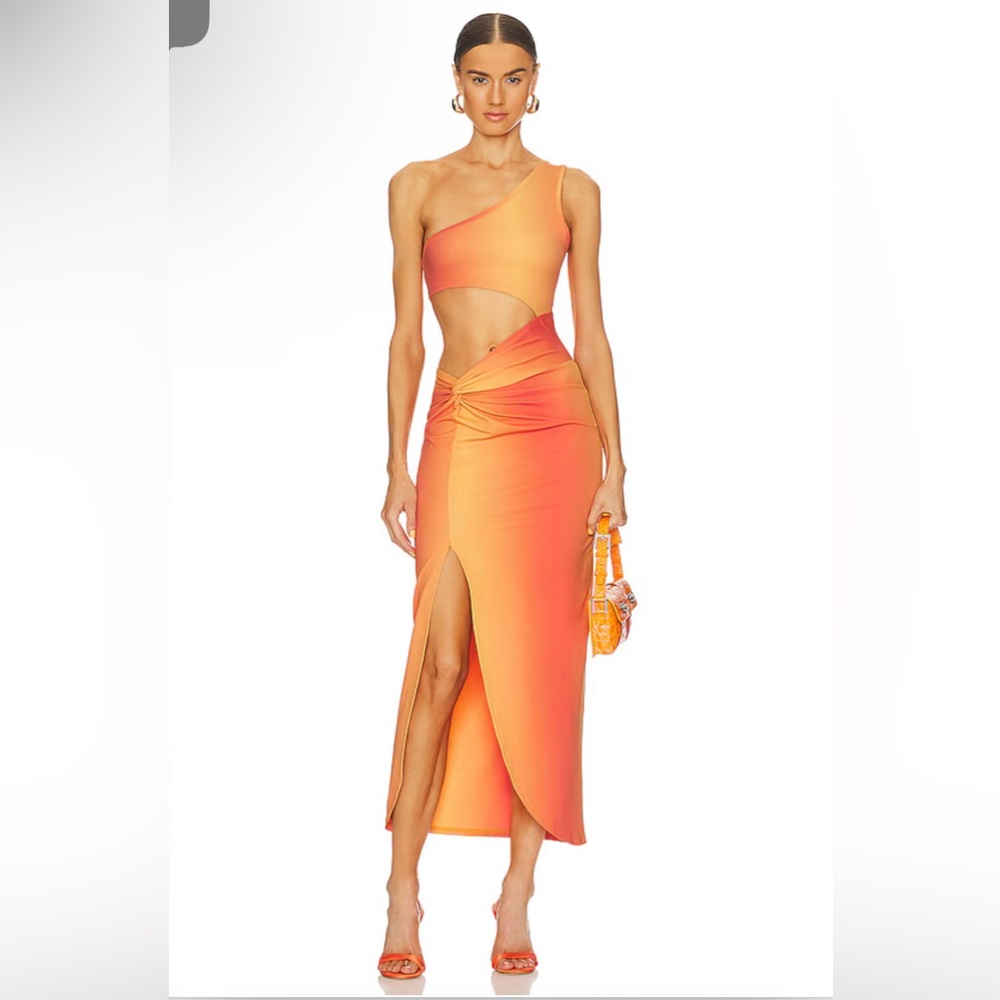 One-Shoulder Orange Midi Dress